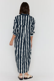 BANTAS Dress Navy Textured Stripe