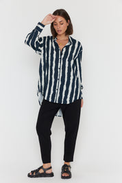 KRISTOS Shirt Navy Textured Stripe