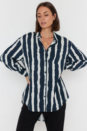 KRISTOS Shirt Navy Textured Stripe