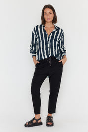 KRISTOS Shirt Navy Textured Stripe