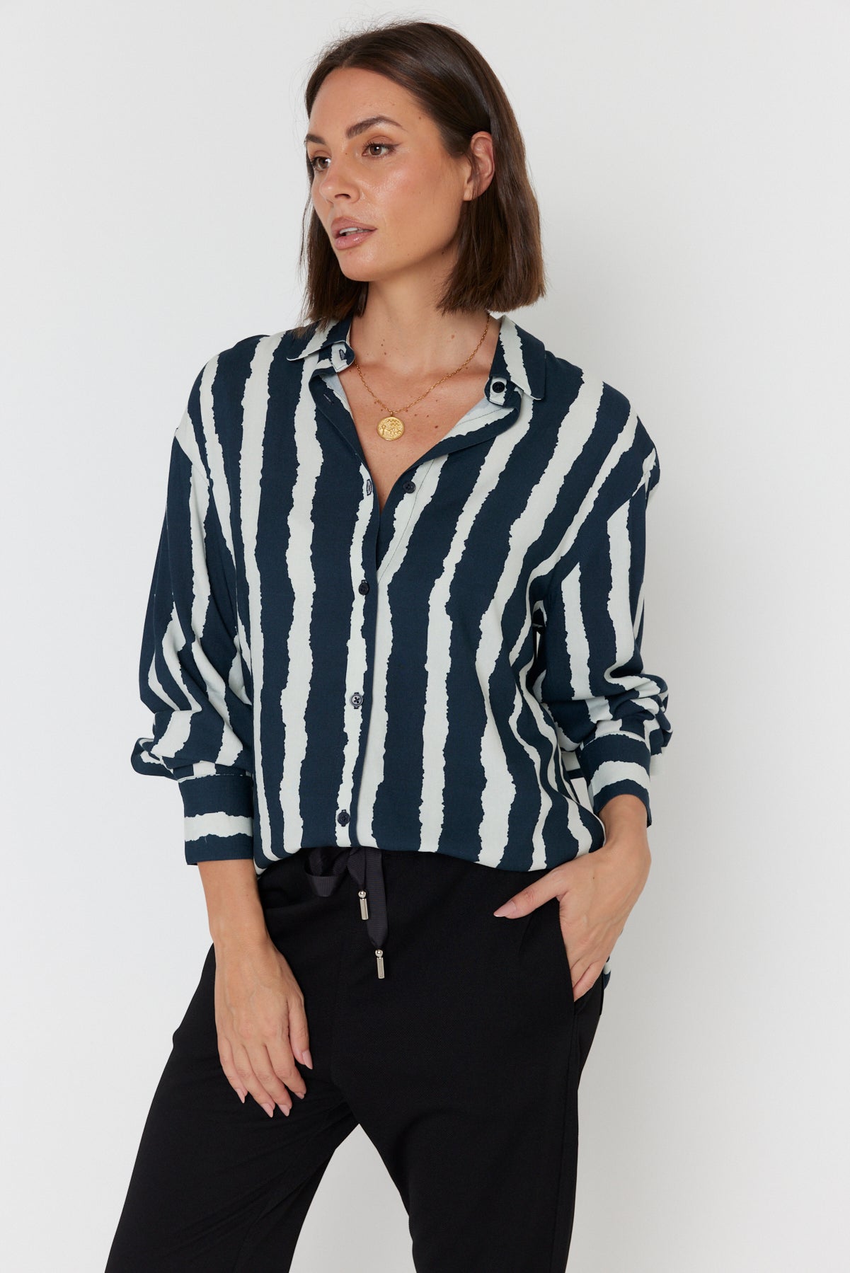 KRISTOS Shirt Navy Textured Stripe