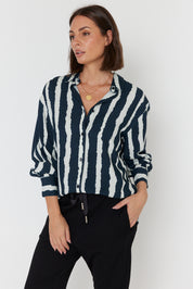 KRISTOS Shirt Navy Textured Stripe