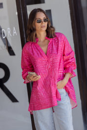 MEEKA Blouse Hot Pink Brush Stoke
