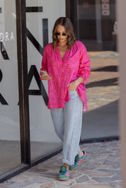 MEEKA Blouse Hot Pink Brush Stoke