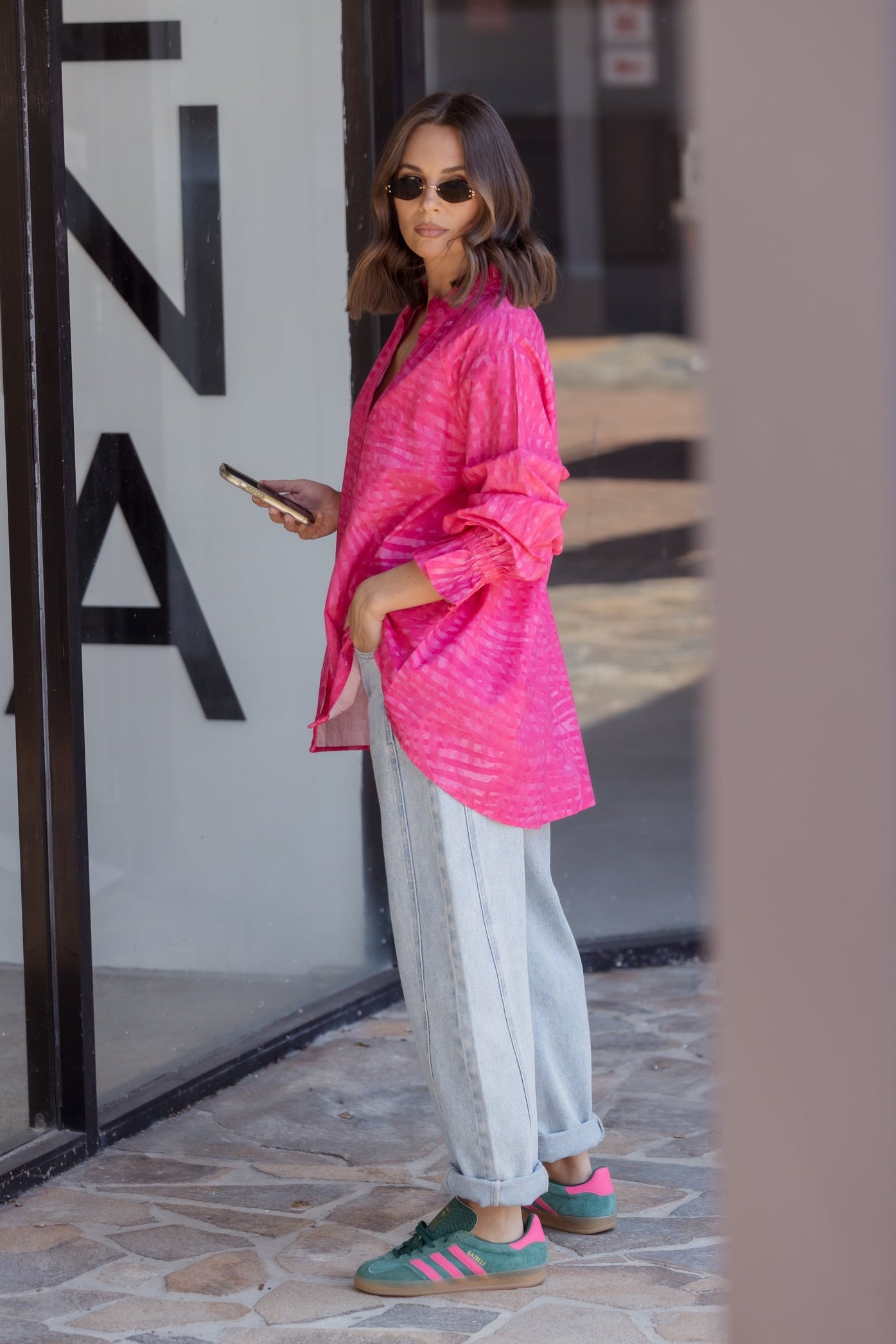 MEEKA Blouse Hot Pink Brush Stoke