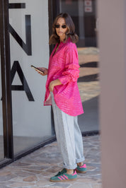 MEEKA Blouse Hot Pink Brush Stoke