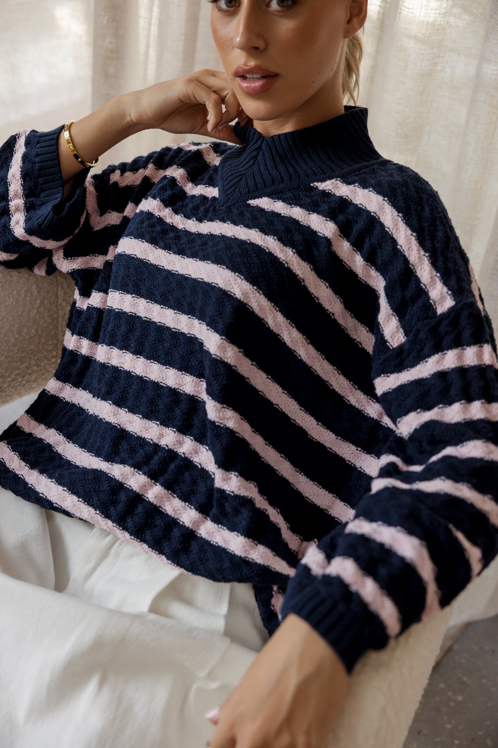 Leonie Knit Sweater - Navy Stripe