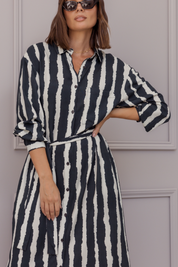 BANTAS Dress Navy Textured Stripe