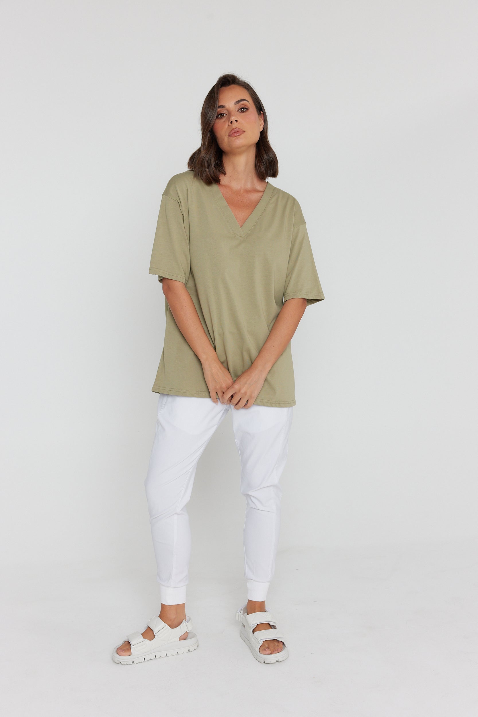 NIX V-Neck T-Shirt Green Taupe