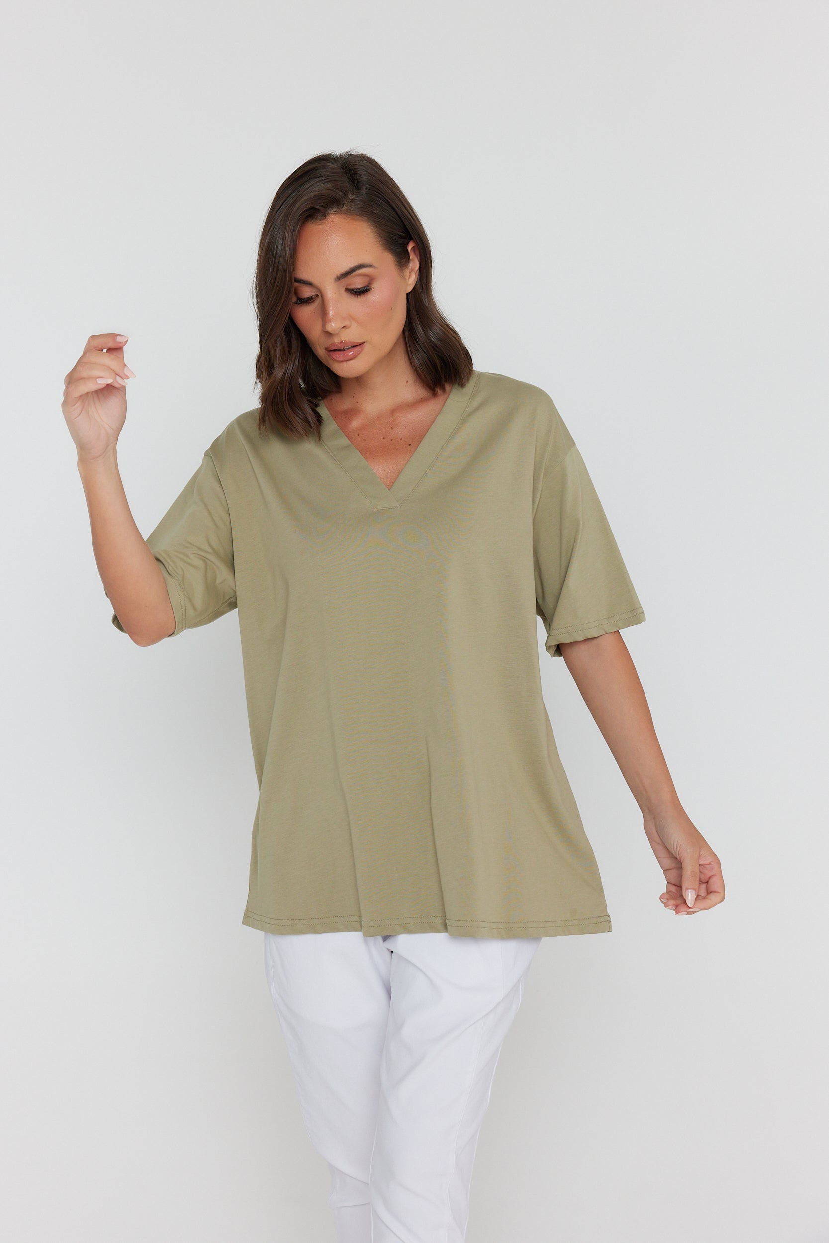 NIX V-Neck T-Shirt Green Taupe