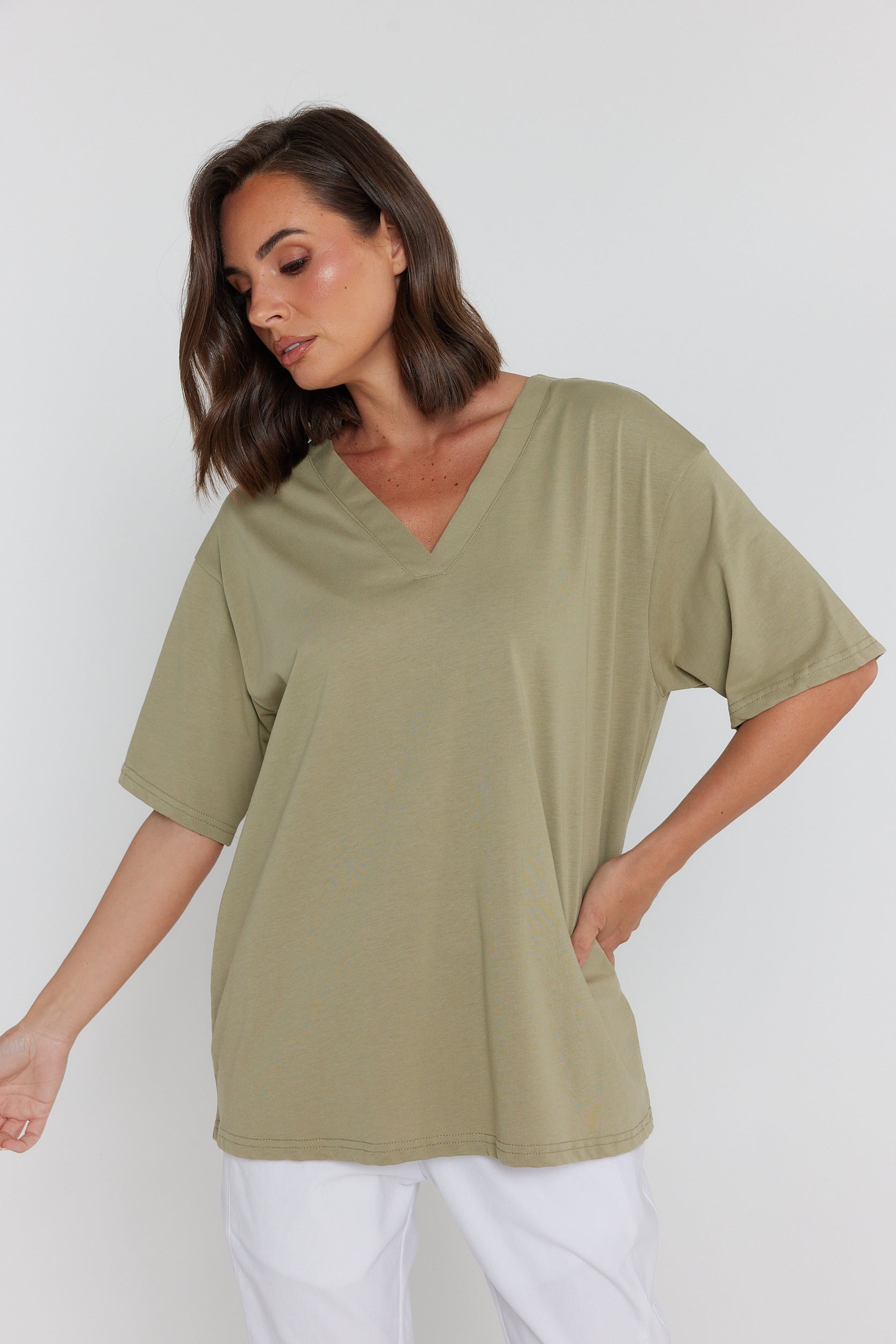 NIX V-Neck T-Shirt Green Taupe