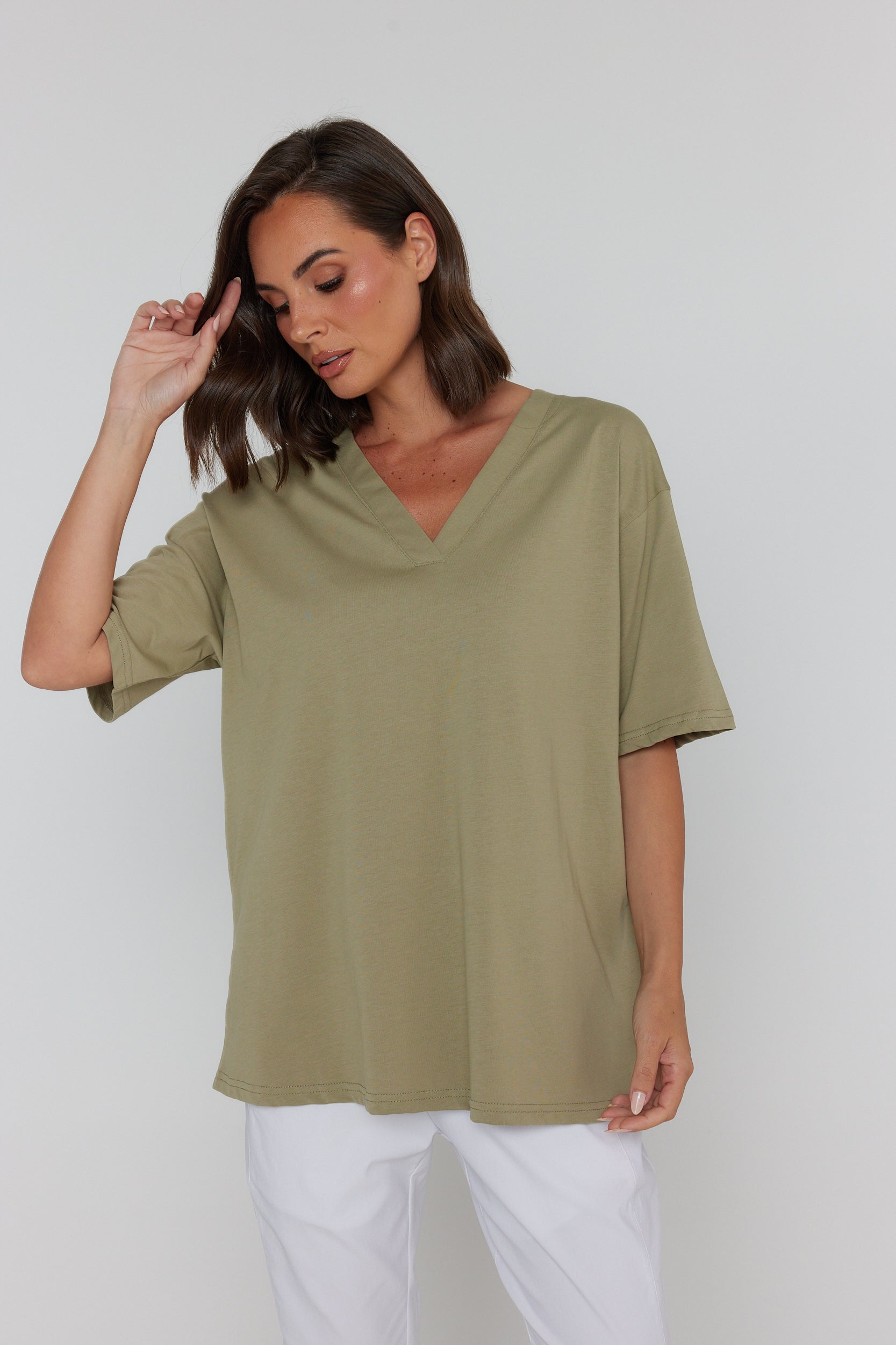 NIX V-Neck T-Shirt Green Taupe