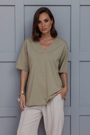 NIX V-Neck T-Shirt Green Taupe