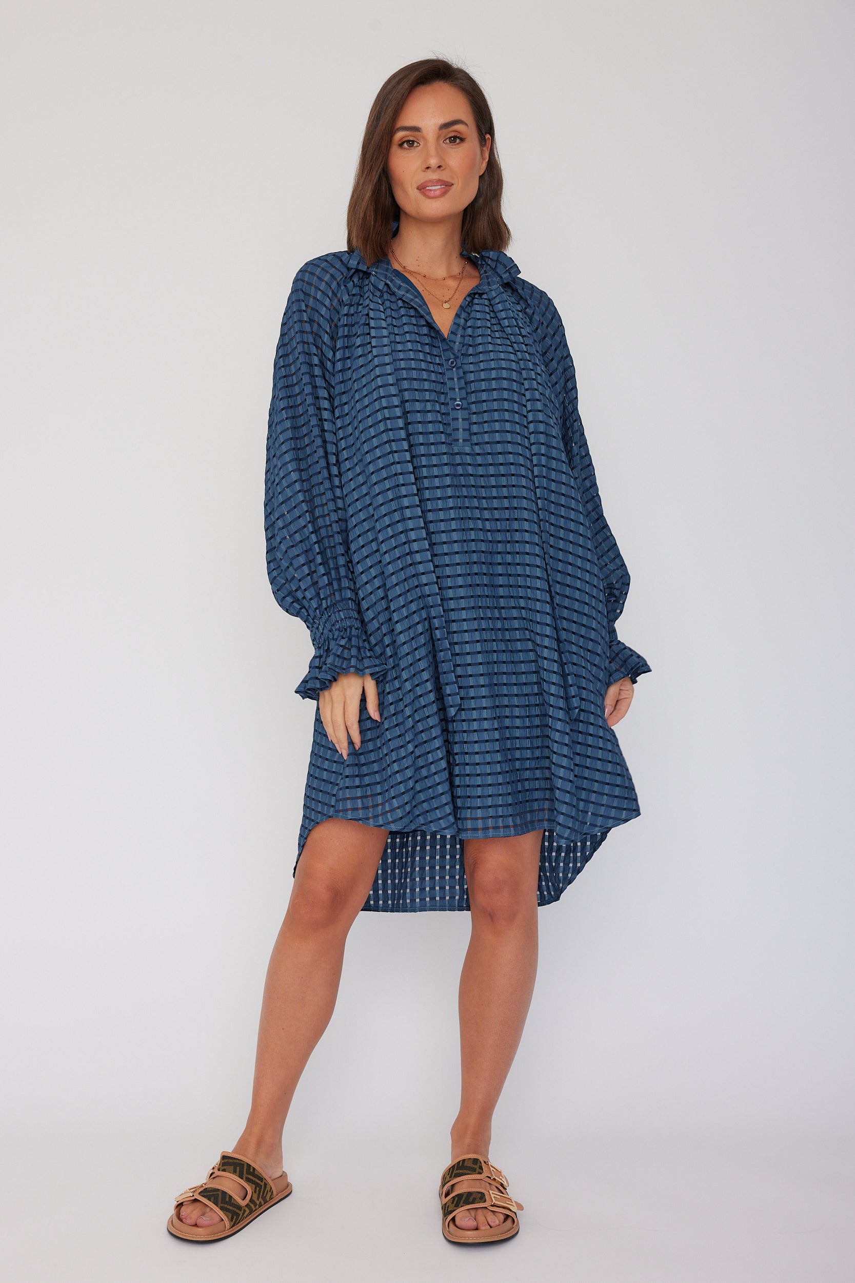 LYCIUM Dress Chequer Navy