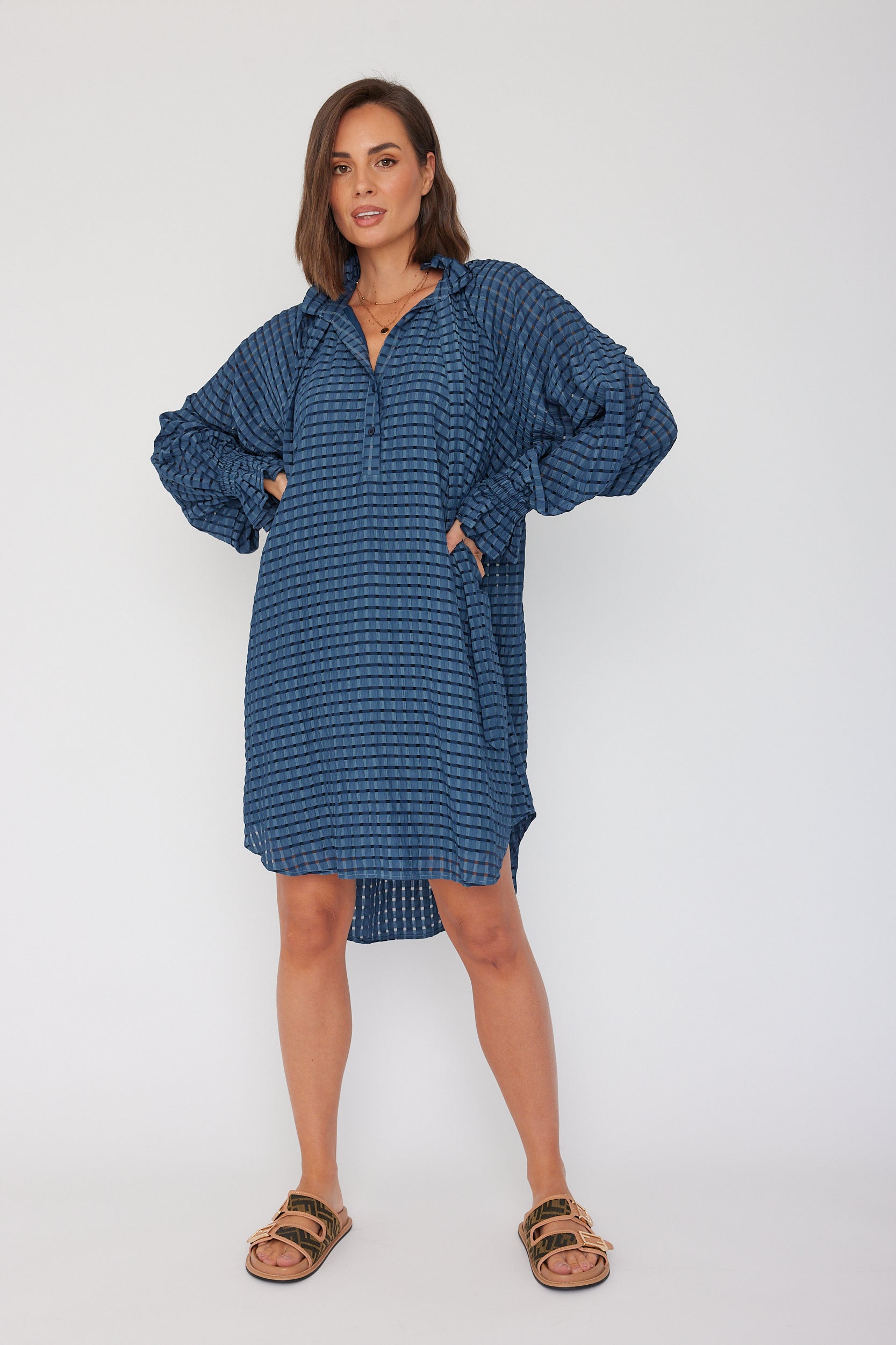 LYCIUM Dress Chequer Navy