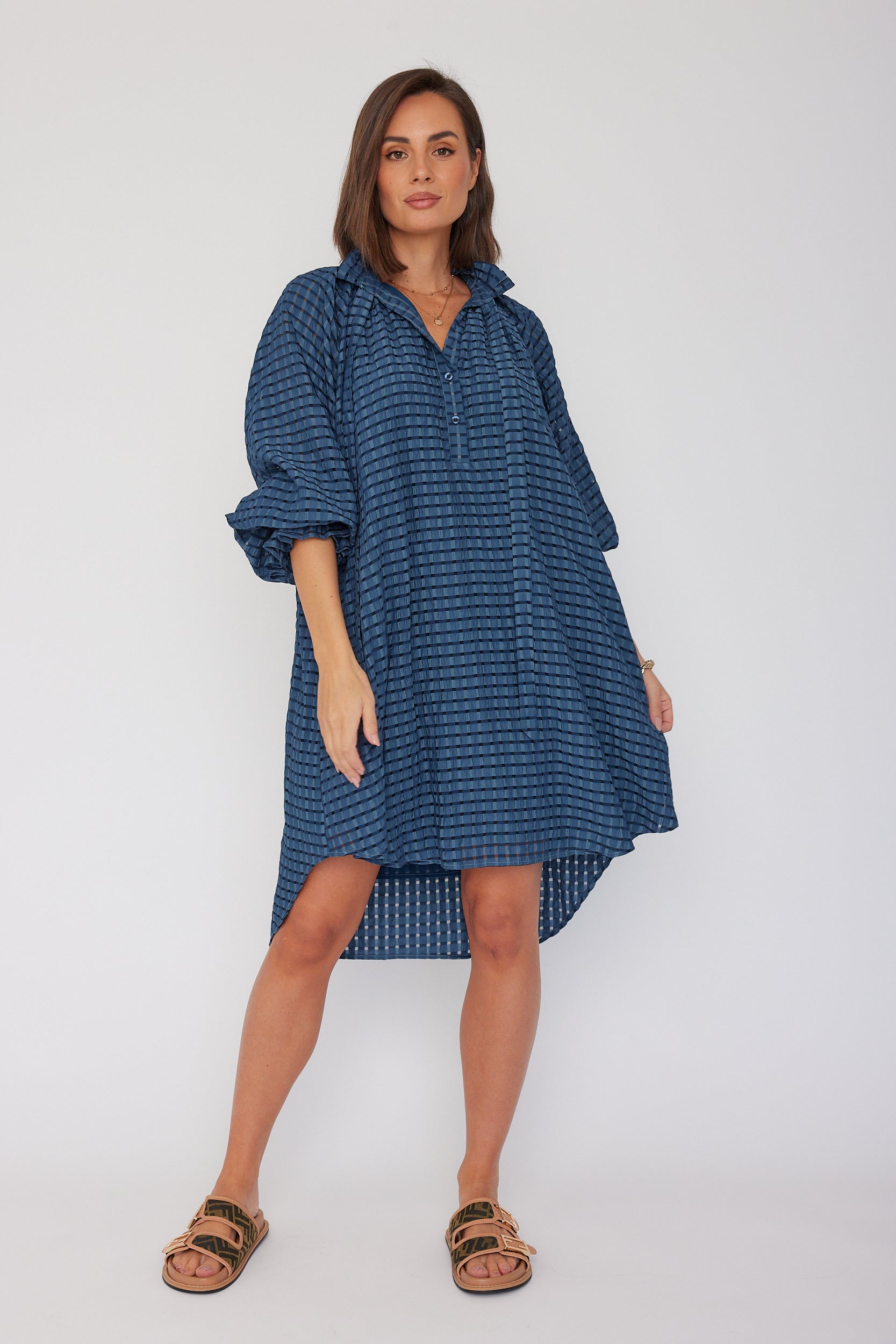 LYCIUM Dress Chequer Navy