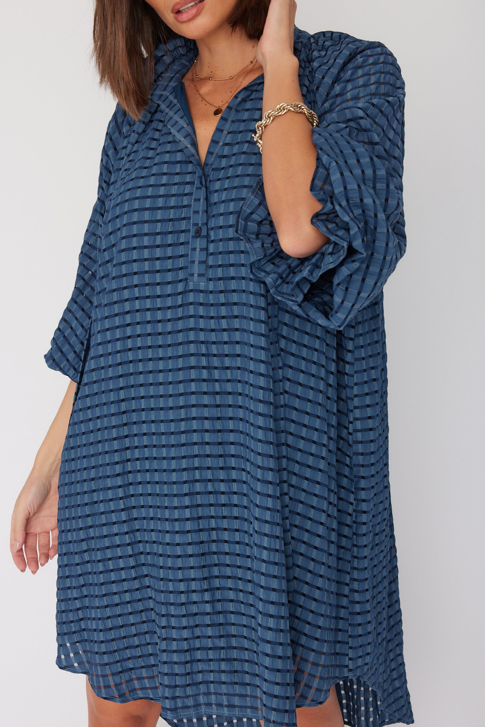 LYCIUM Dress Chequer Navy