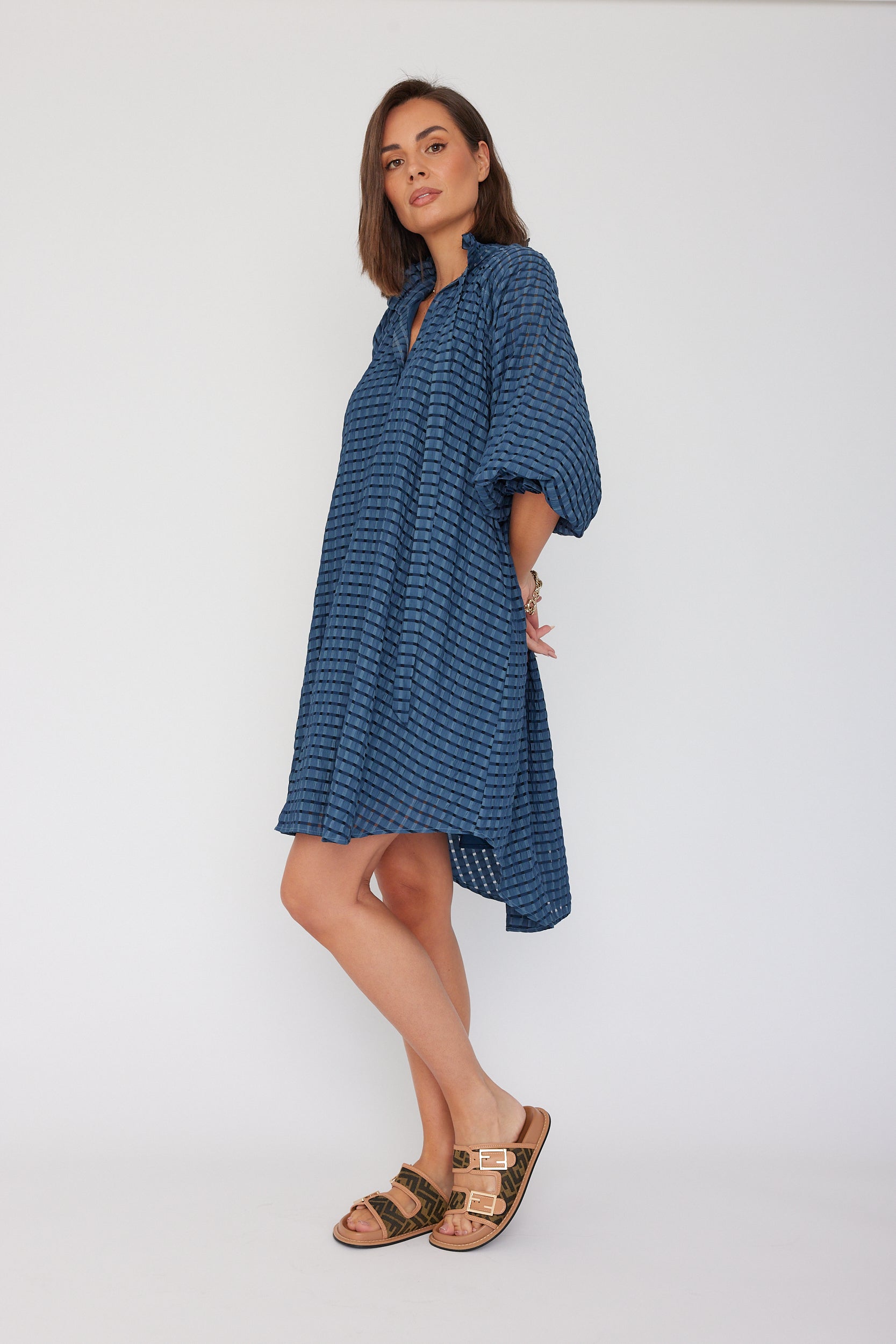 LYCIUM Dress Navy Chequer