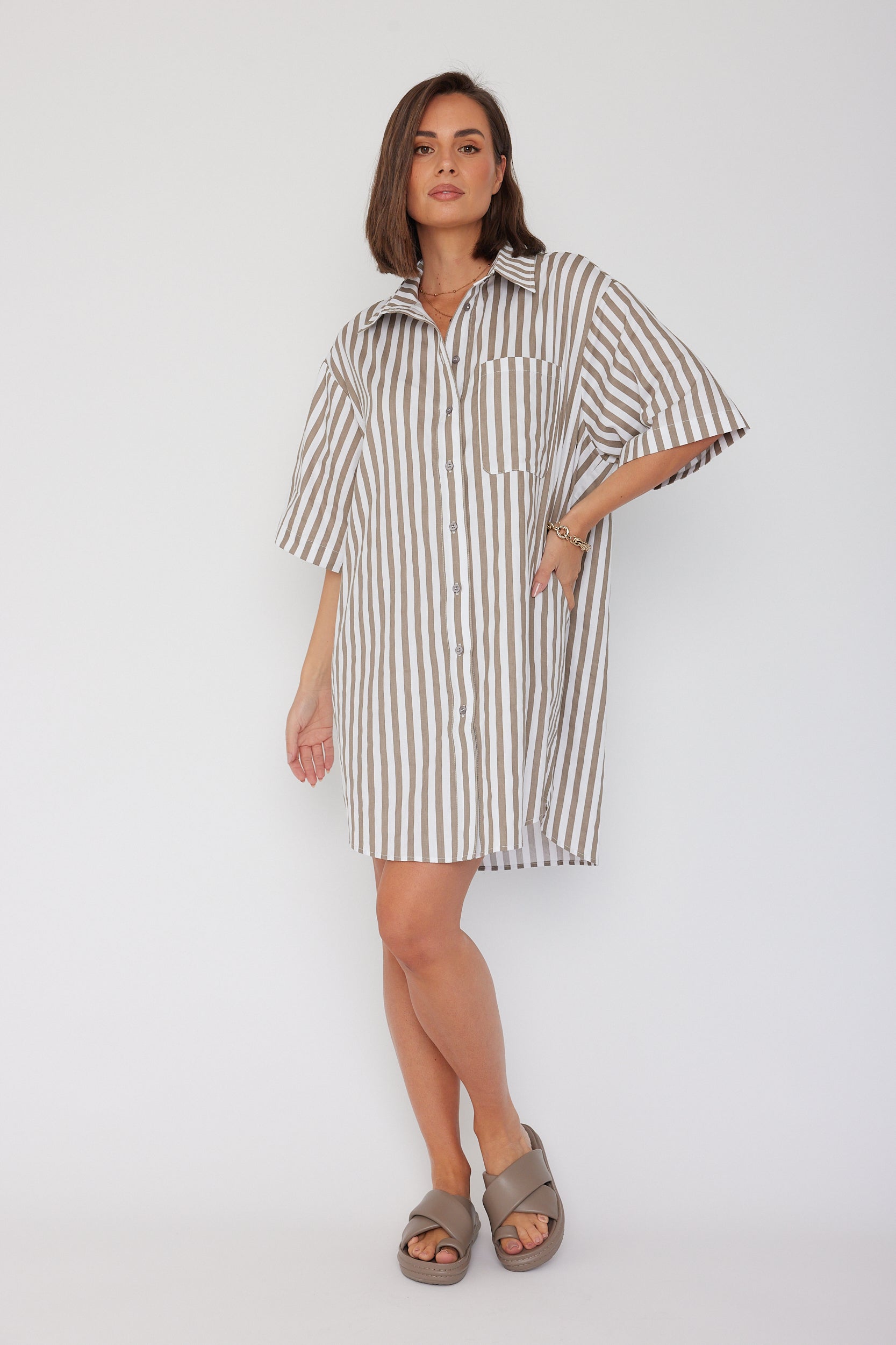 APEX Dress Taupe Stripe