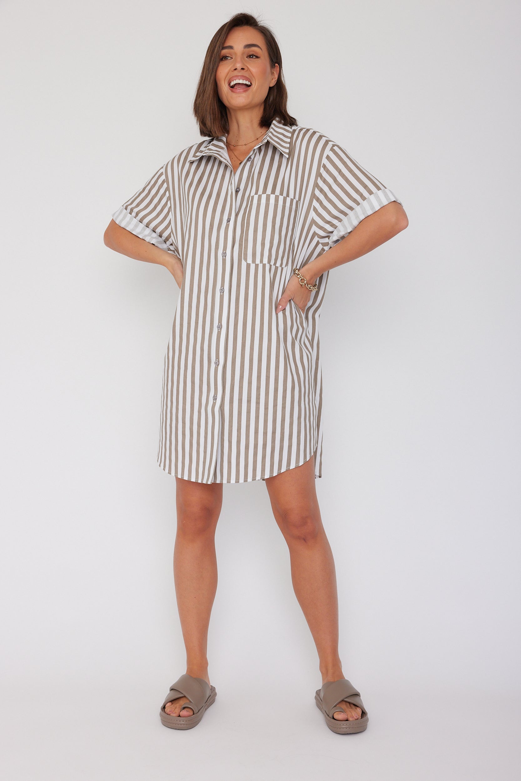 APEX Dress Taupe Stripe