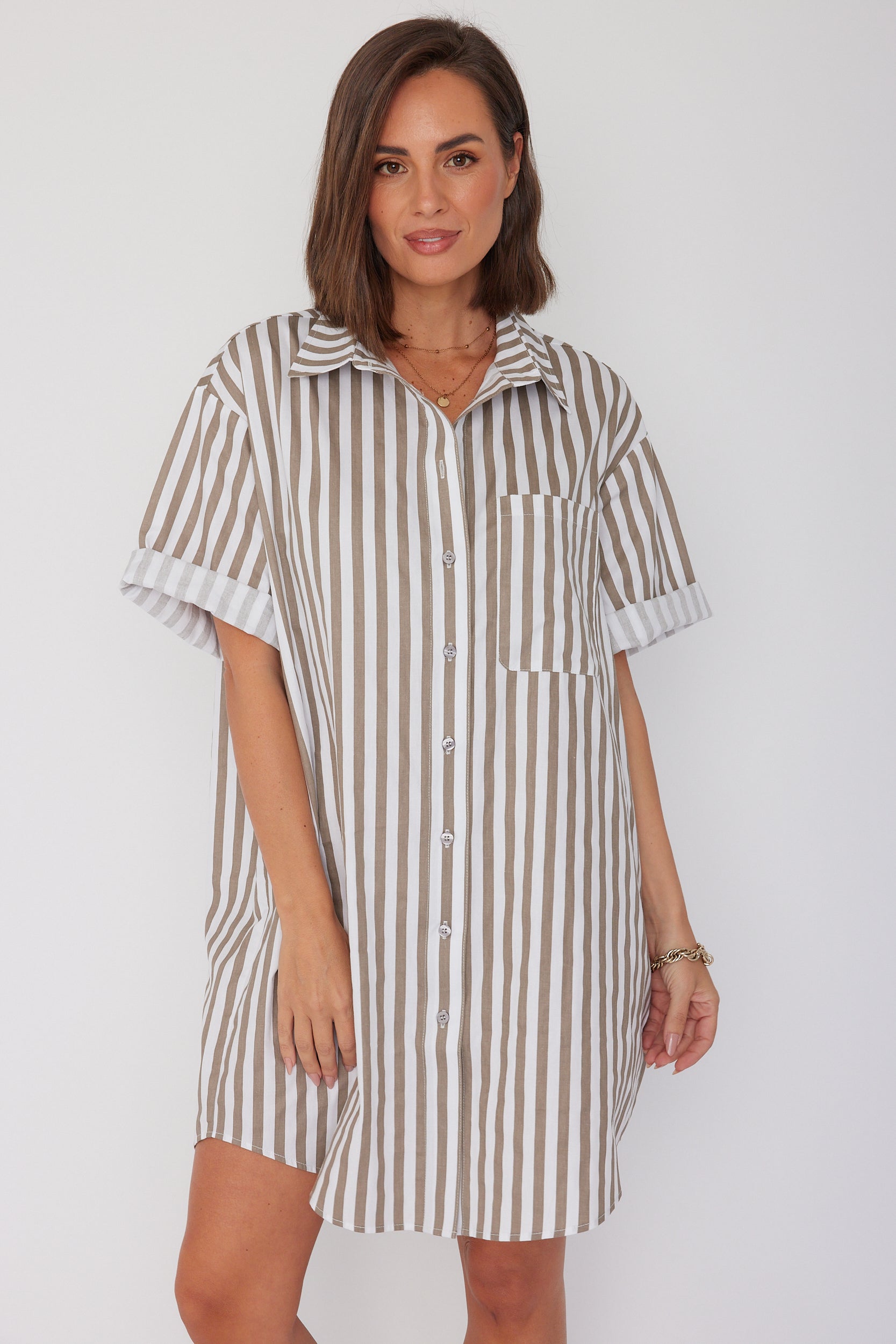 APEX Dress Taupe Stripe