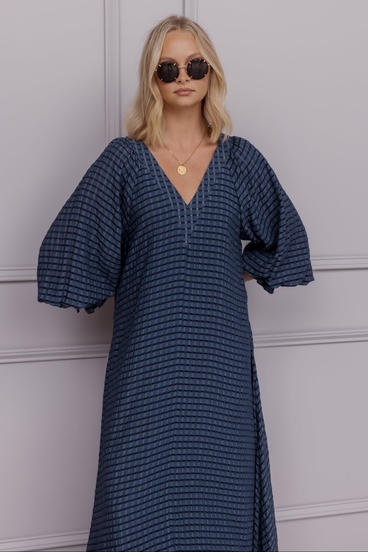 MADERO Dress Chequer Navy