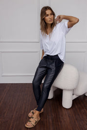 JOEY Pants Vegan Leather Navy