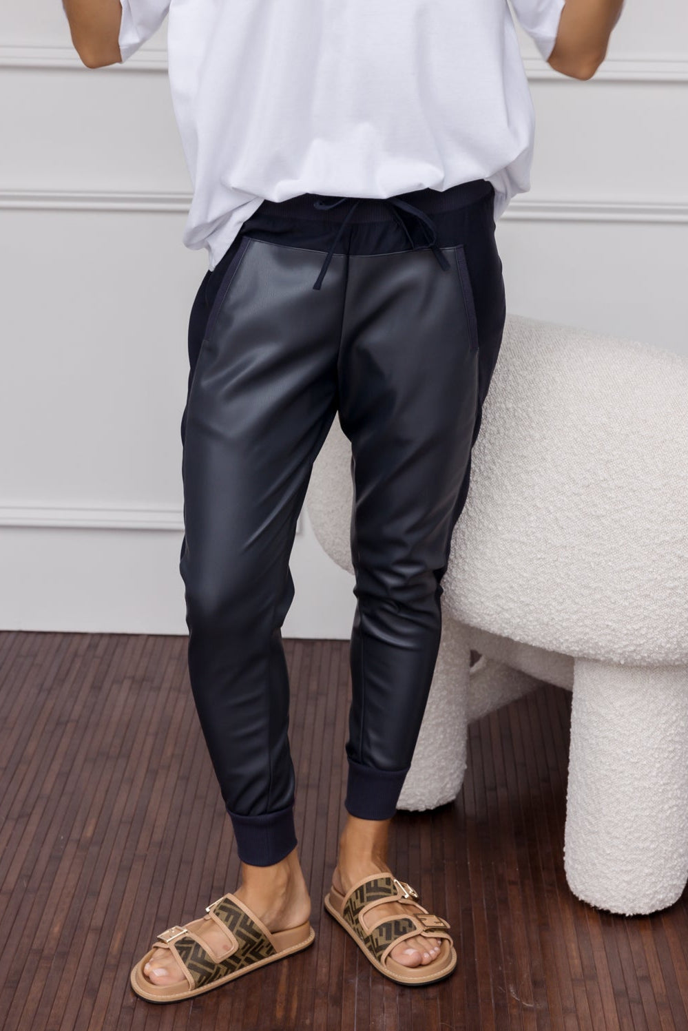 JOEY Pants Vegan Leather Navy