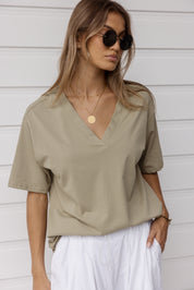 NIX V-Neck T-Shirt Green Taupe