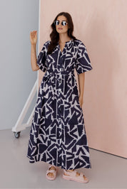 KITTO Dress Navy Geo Print