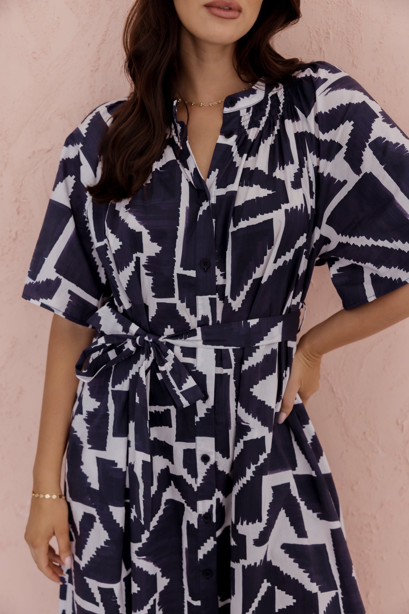 KITTO Dress Navy Geo Print