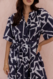 KITTO Dress Navy Geo Print