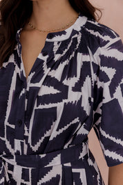KITTO Dress Navy Geo Print