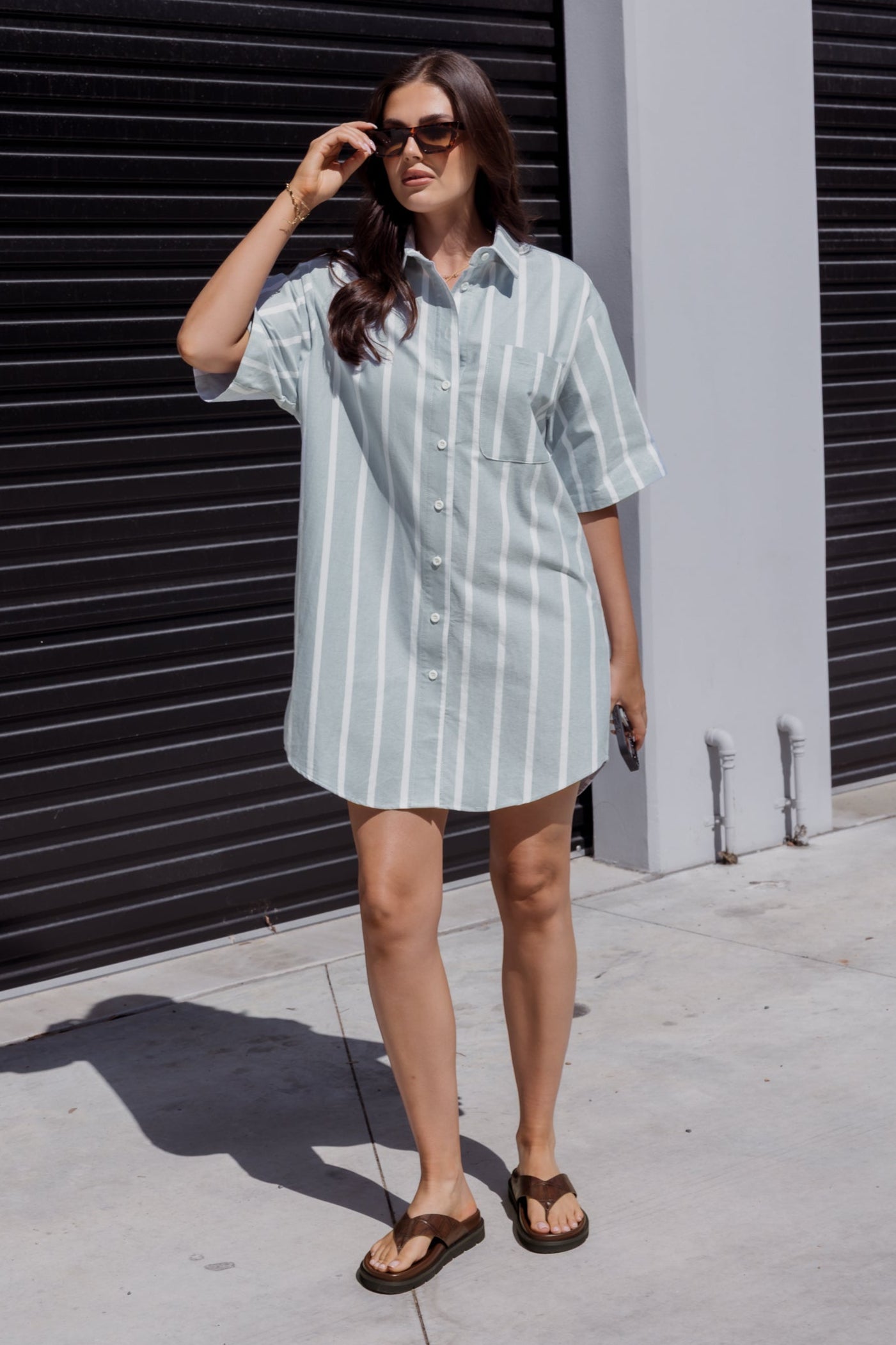 APEX Dress Chambray Sage Stripe