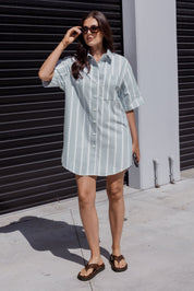 APEX Dress Chambray Sage Stripe