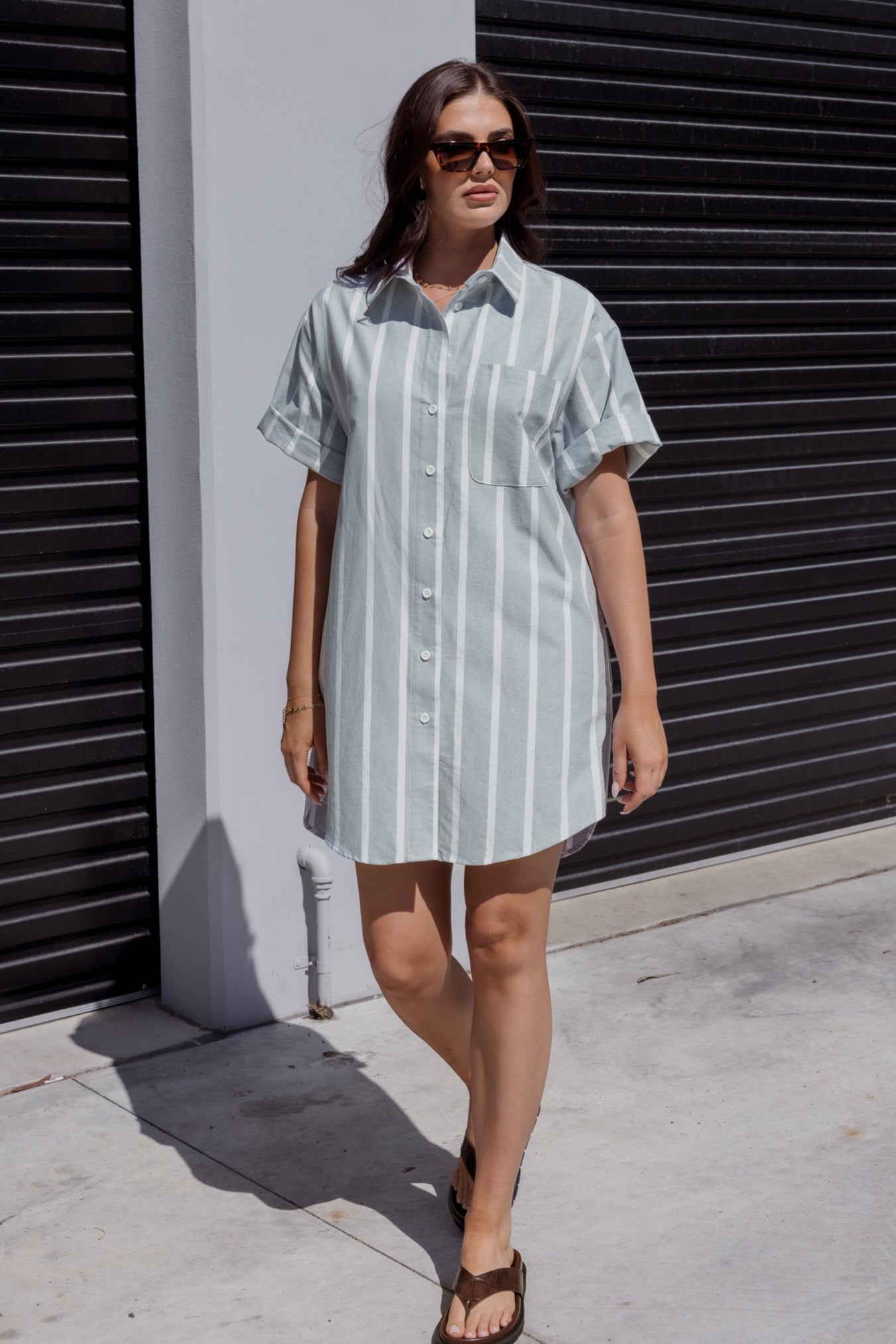 APEX Dress Chambray Sage Stripe