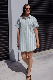 APEX Dress Chambray Sage Stripe