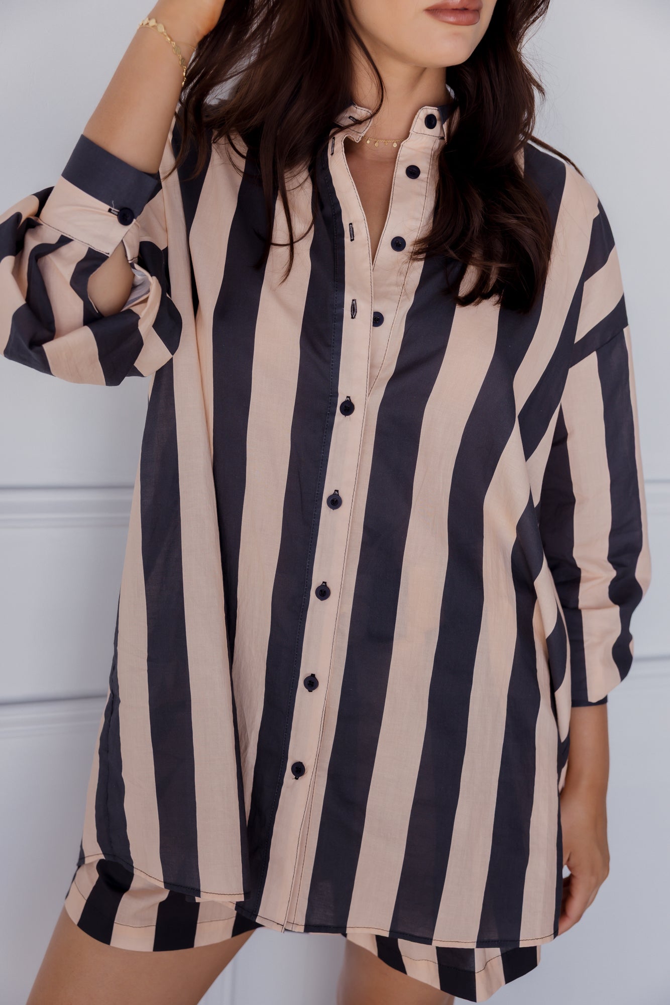 PLUTO Shirt Navy & Peach Stripe