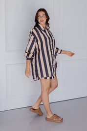 PLUTO Shirt Navy & Peach Stripe