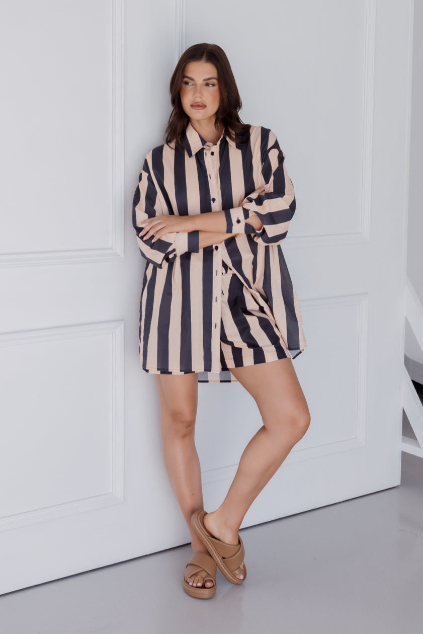 PLUTO Shirt Navy & Peach Stripe