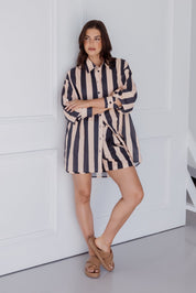 PLUTO Shirt Navy & Peach Stripe
