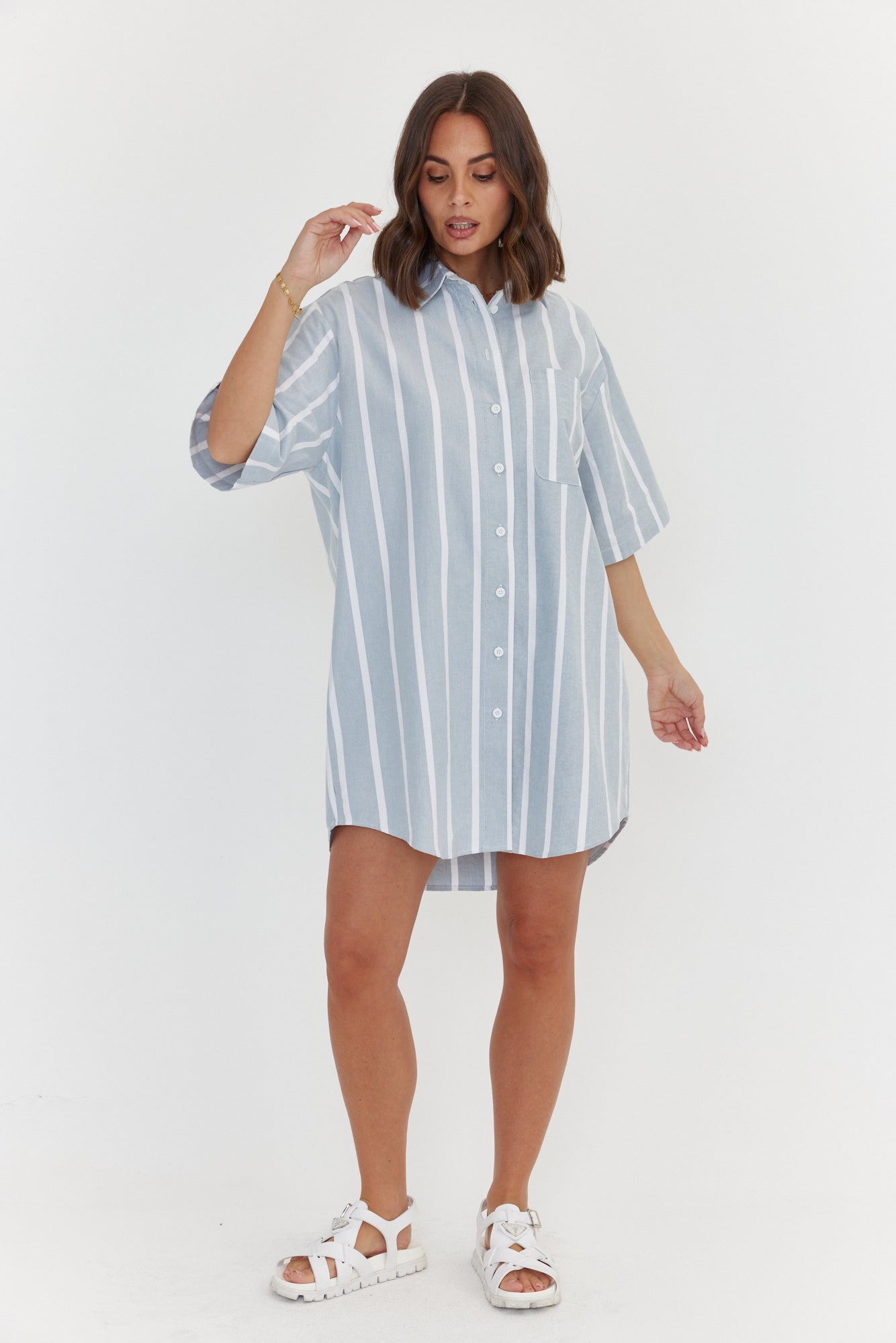 APEX Dress Chambray Sage Stripe