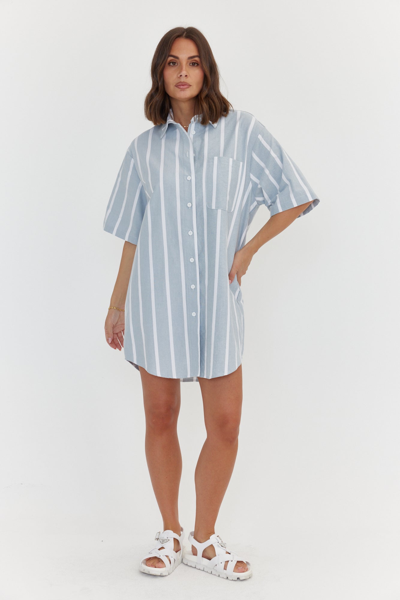 APEX Dress Chambray Sage Stripe