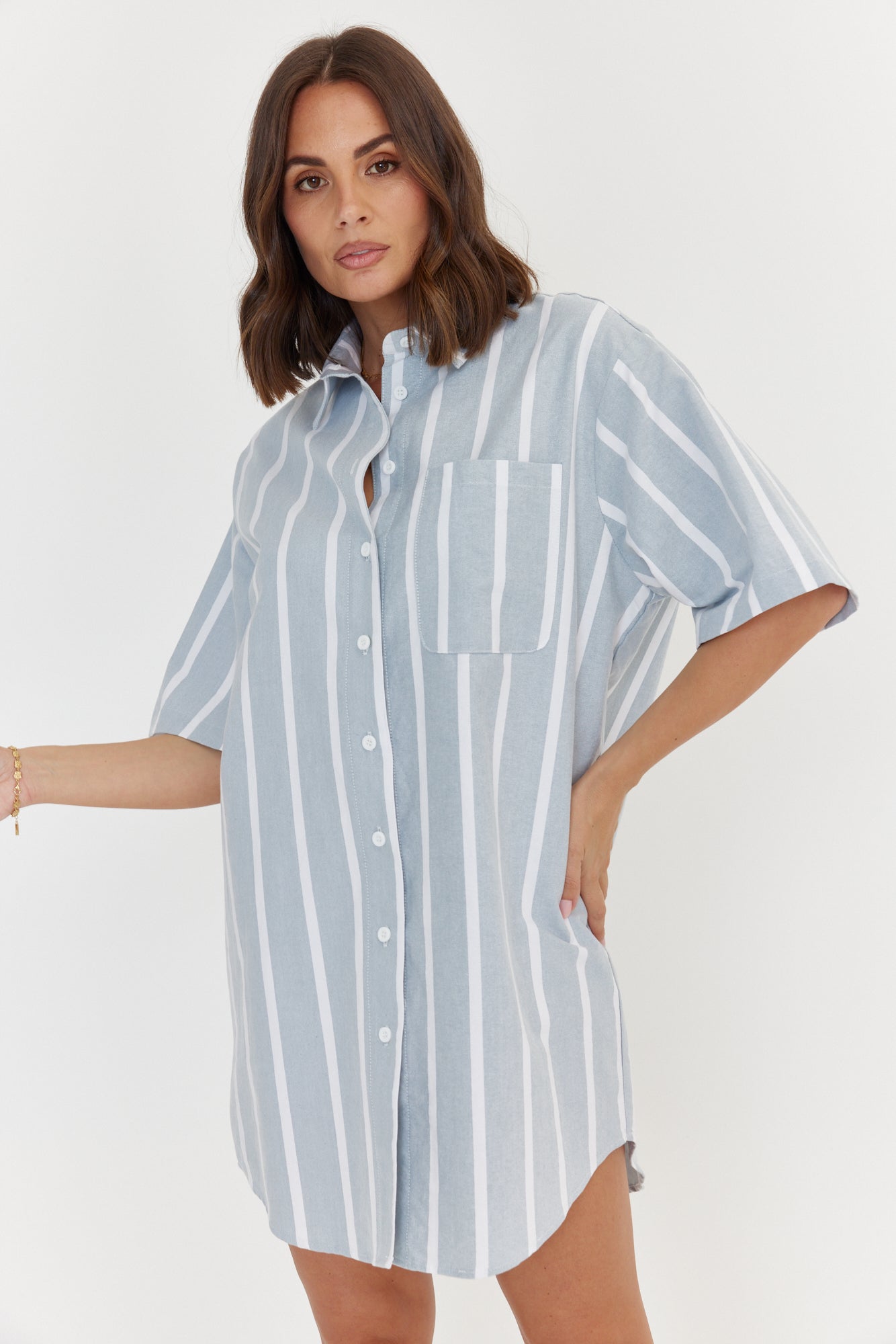APEX Dress Chambray Sage Stripe