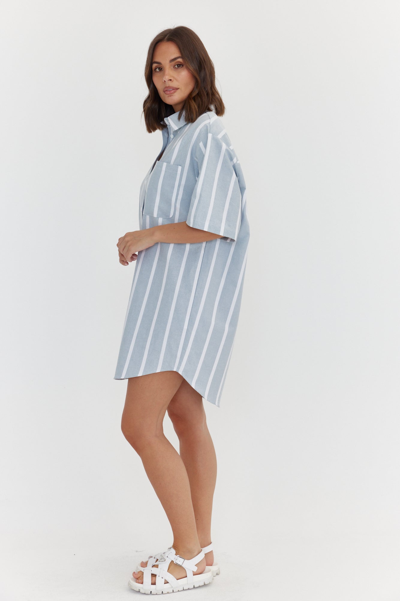 APEX Dress Chambray Sage Stripe