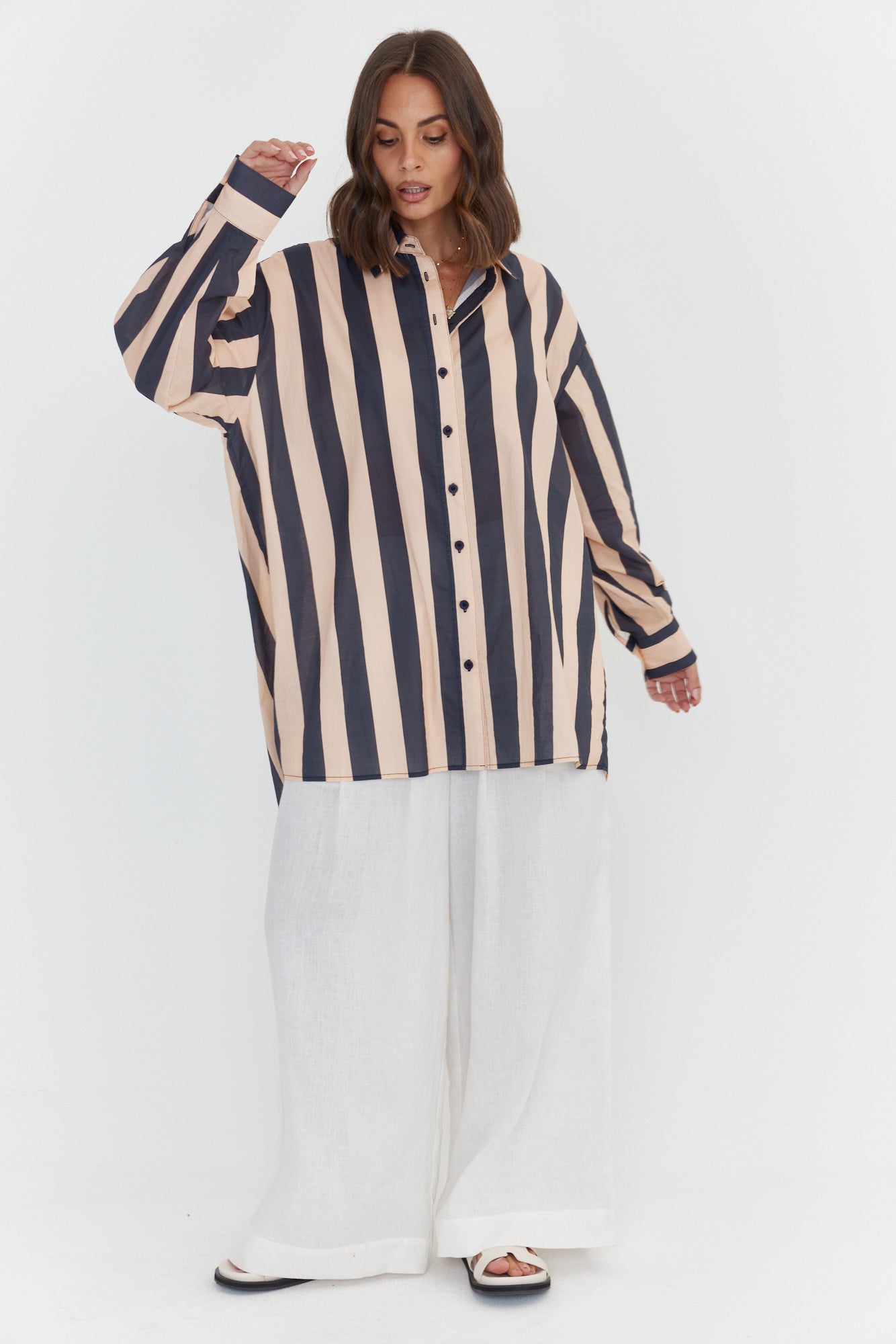 PLUTO Shirt Navy & Peach Stripe