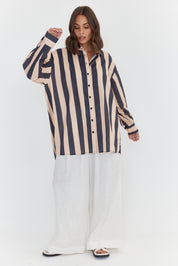 PLUTO Shirt Navy & Peach Stripe