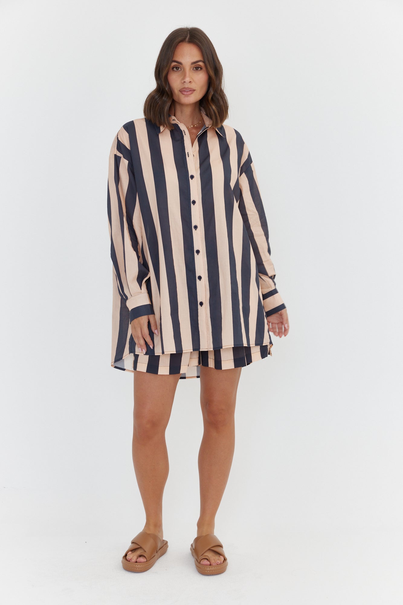 PLUTO Shirt Navy & Peach Stripe