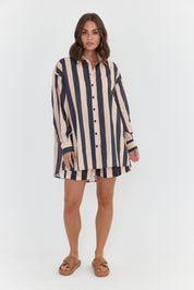 PLUTO Shirt Navy & Peach Stripe
