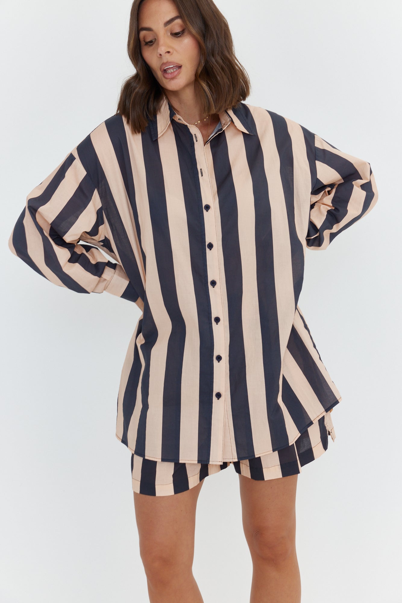 PLUTO Shirt Navy & Peach Stripe